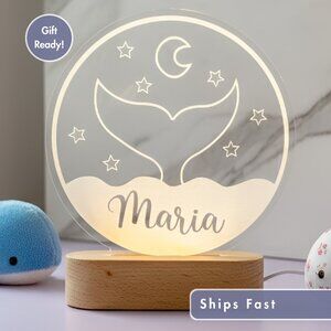 Whale Custom Name Light | Minimalist Personalized LED Bedroom Decor for Kids
